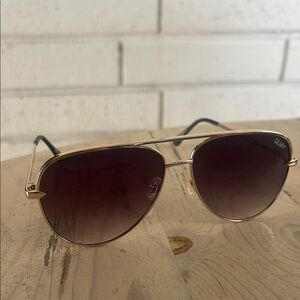 Quay Australia Gold and Black Aviator Sunglasses
